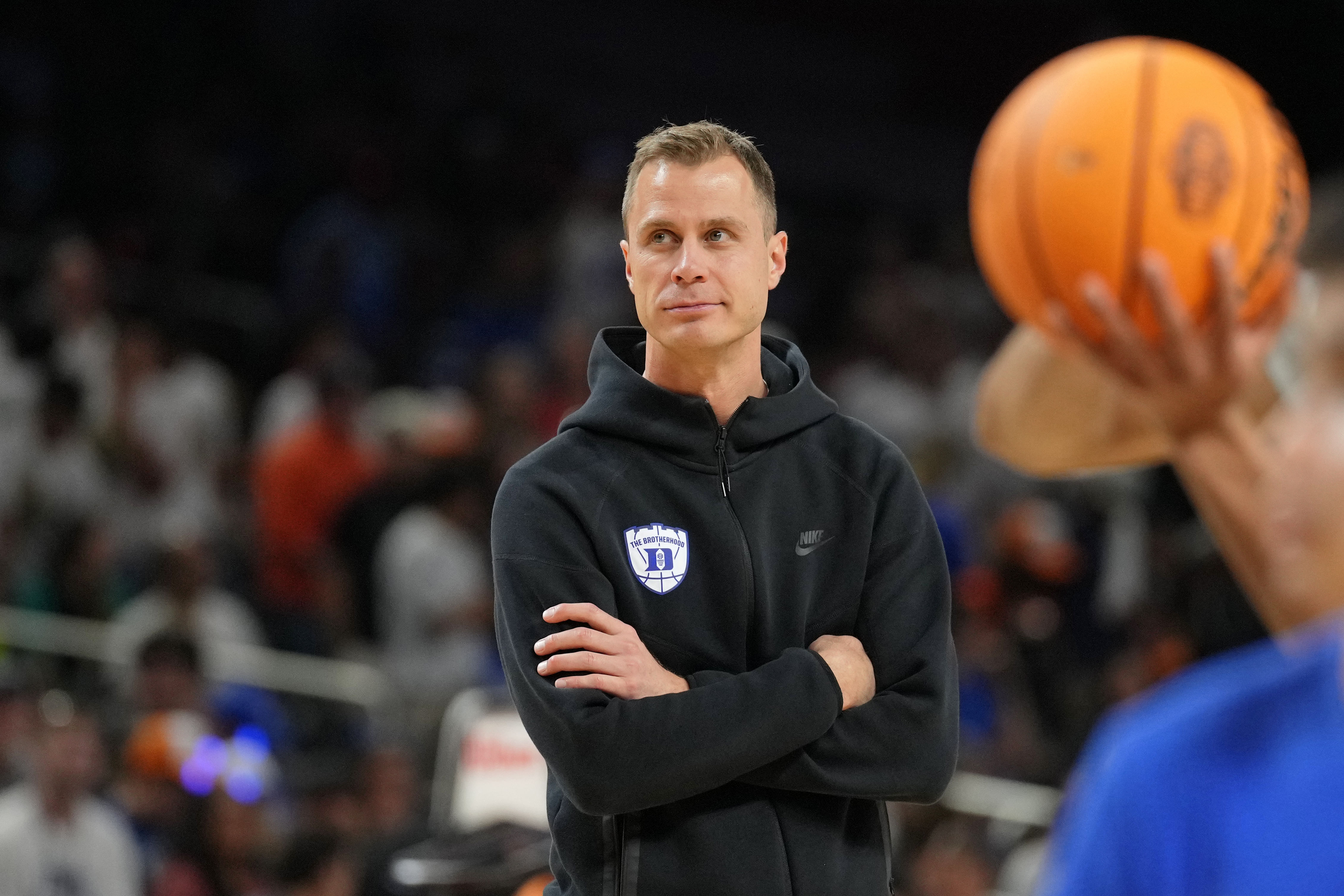 Duke Blue Devils coach Jon Scheyer during a practice session for the Final Four. Photo: Imagn